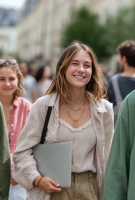 4 étudiants marchant dans la rue