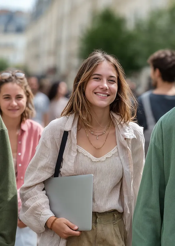 4 étudiants marchant dans la rue
